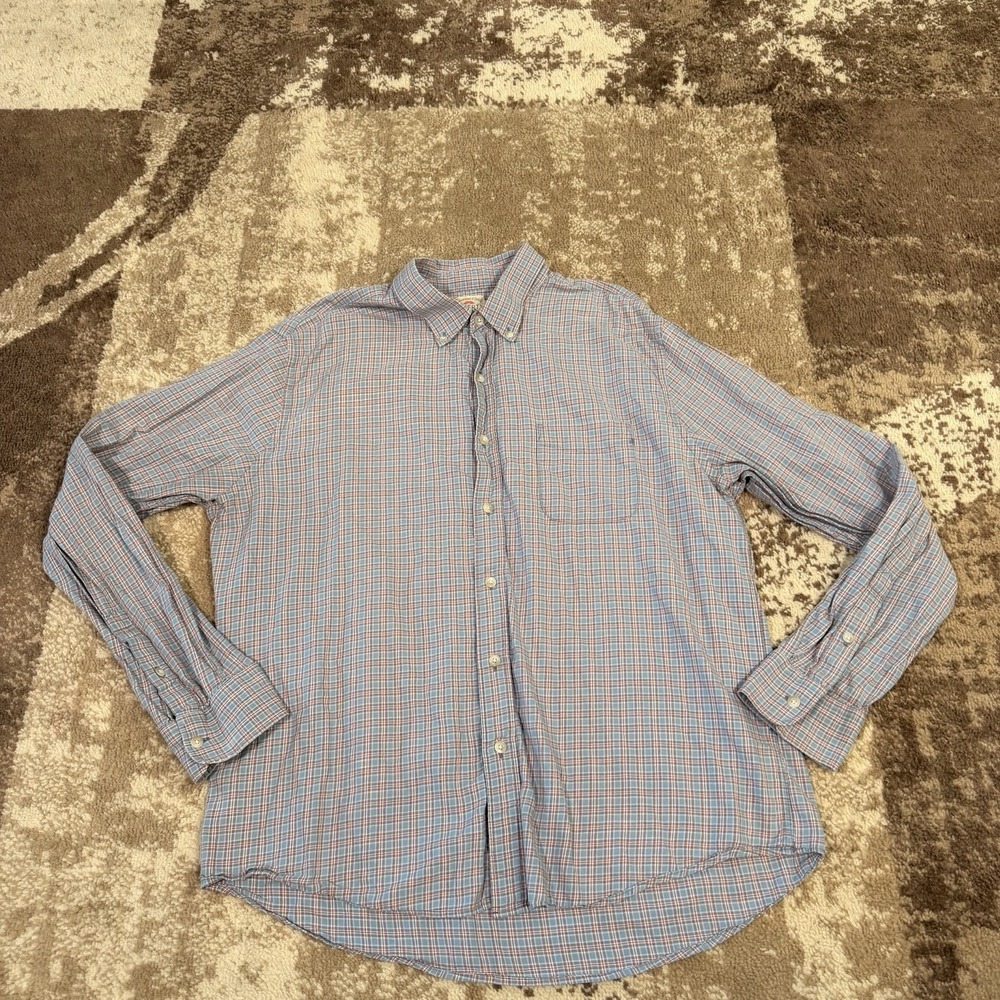 Faherty Shirt Mens XL Blue Plaid Button Movement Stretch Hiking Button Up